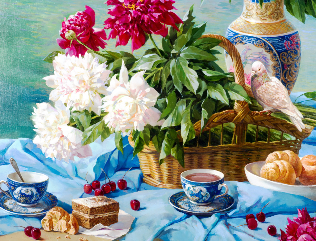 Peonies in a Basket jigsaw puzzle in Puzzle of the Day puzzles on TheJigsawPuzzles.com