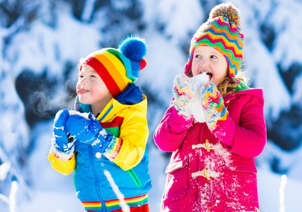 Children Playing in a Snowy Forest jigsaw puzzle in Puzzle of the Day puzzles on TheJigsawPuzzles.com