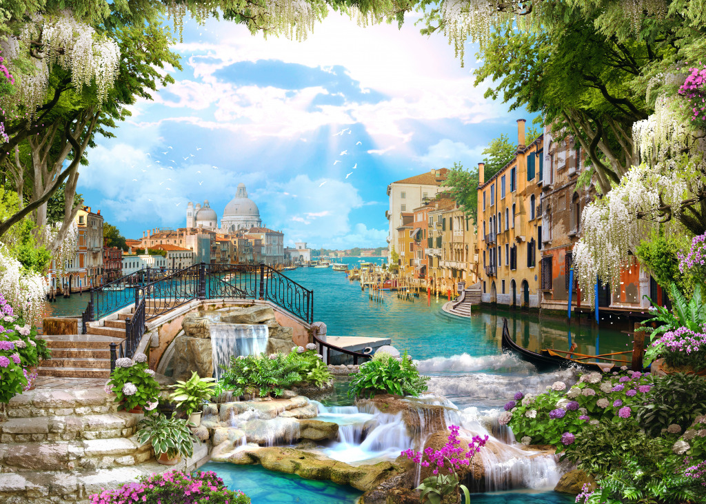 Collage avec des maisons de Venise et des cascades jigsaw puzzle in Chutes d'eau puzzles on TheJigsawPuzzles.com