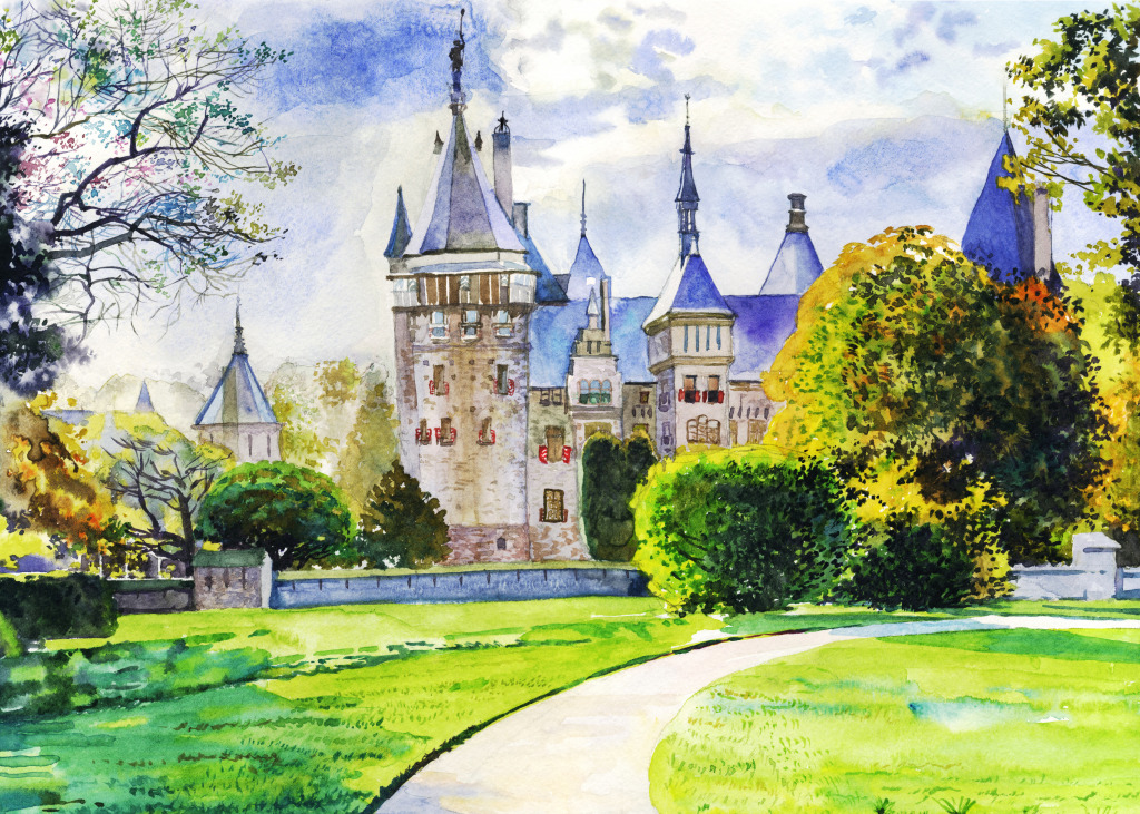 Desenho de aquarela do castelo antigo jigsaw puzzle in Castelos puzzles on TheJigsawPuzzles.com