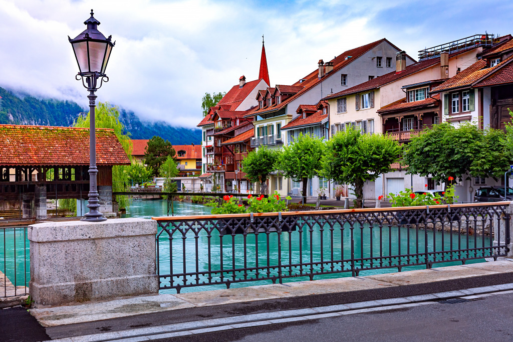 Aare River in the Old City of Interlaken jigsaw puzzle in Puzzle of the Day puzzles on TheJigsawPuzzles.com