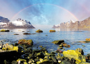 Norway Fjord with Rainbow over Sea