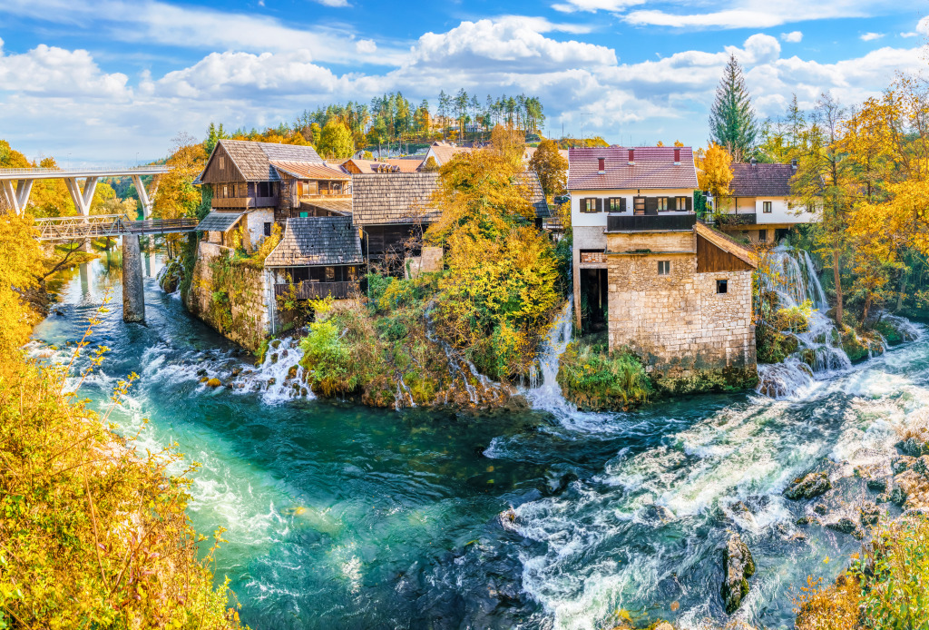 Ein Fluss und ein kleiner Wasserfall, Kroatien jigsaw puzzle in Wasserfälle puzzles on TheJigsawPuzzles.com