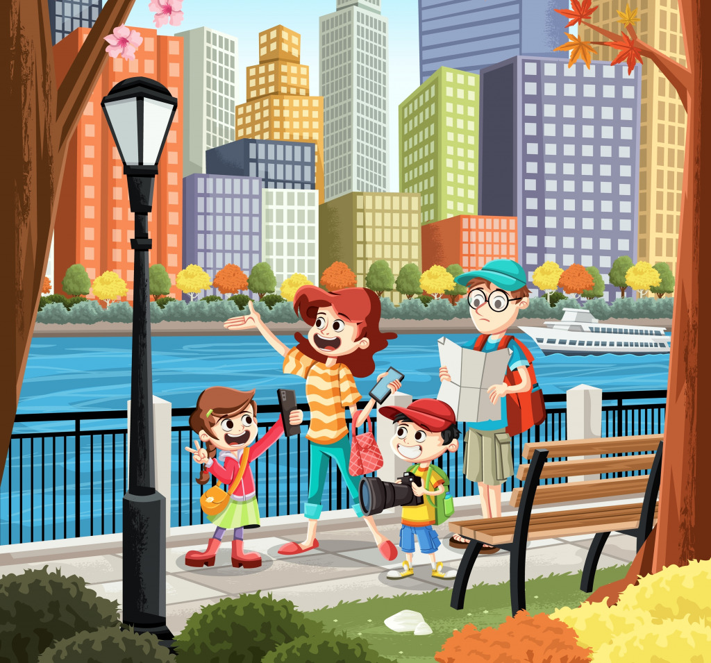 A Family on a Tour in the City jigsaw puzzle in Kids Puzzles puzzles on TheJigsawPuzzles.com