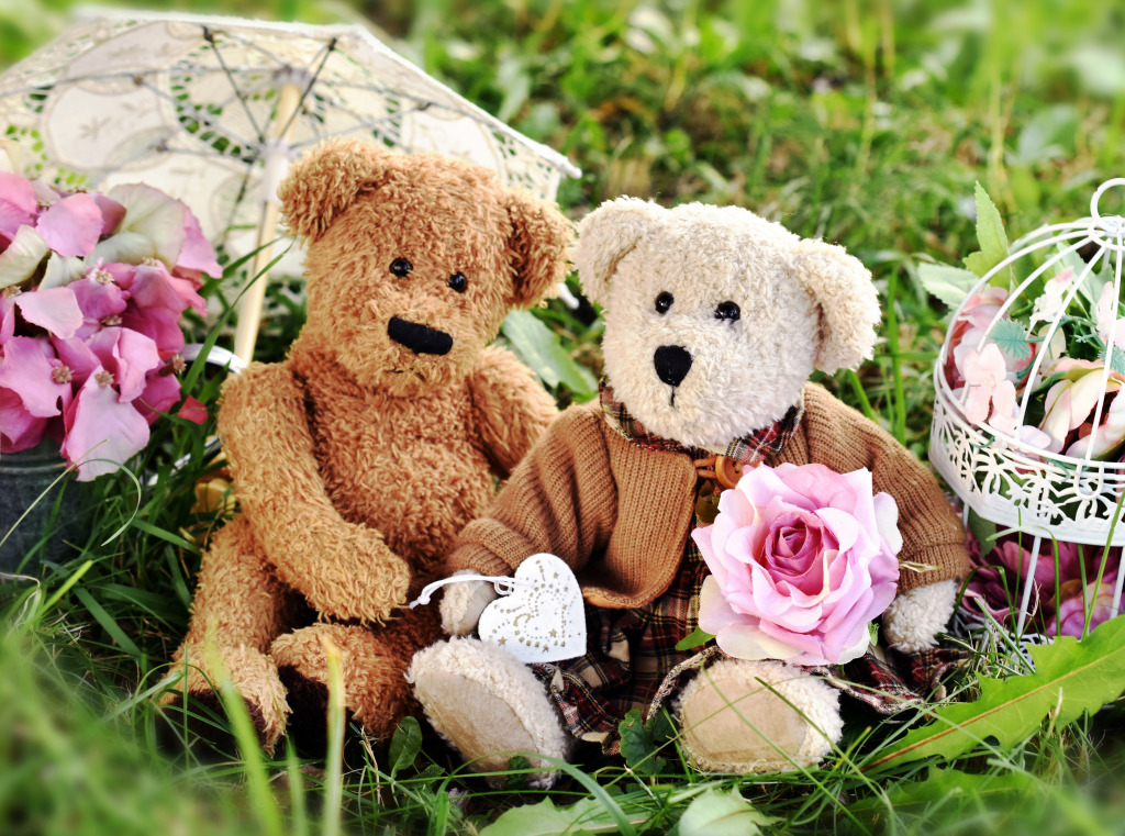 Two Vintage Style Teddy Bears jigsaw puzzle in Valentine's Day puzzles on TheJigsawPuzzles.com