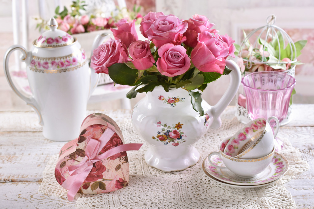 Pink Roses in a Porcelain Jug jigsaw puzzle in Valentine's Day puzzles on TheJigsawPuzzles.com