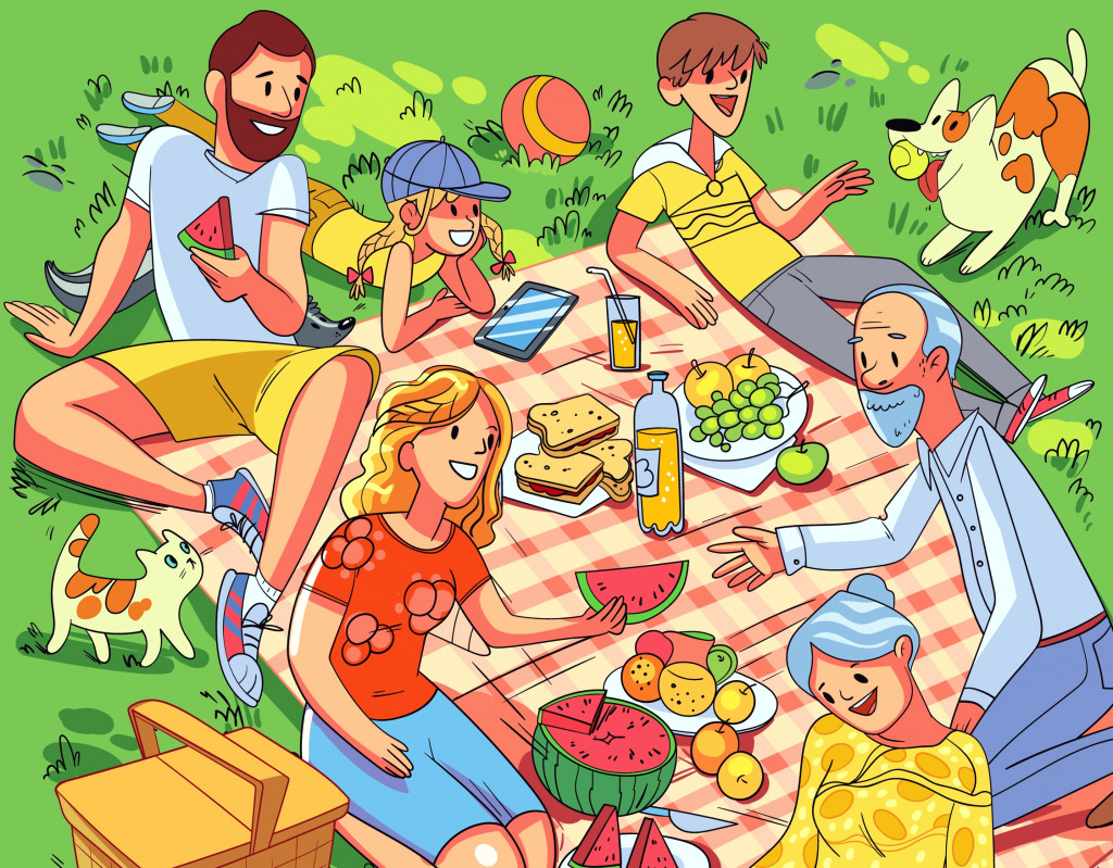 Family at a Picnic jigsaw puzzle in Kids Puzzles puzzles on TheJigsawPuzzles.com