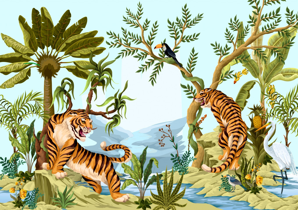 Tigers and Mountains jigsaw puzzle in Puzzle of the Day puzzles on TheJigsawPuzzles.com
