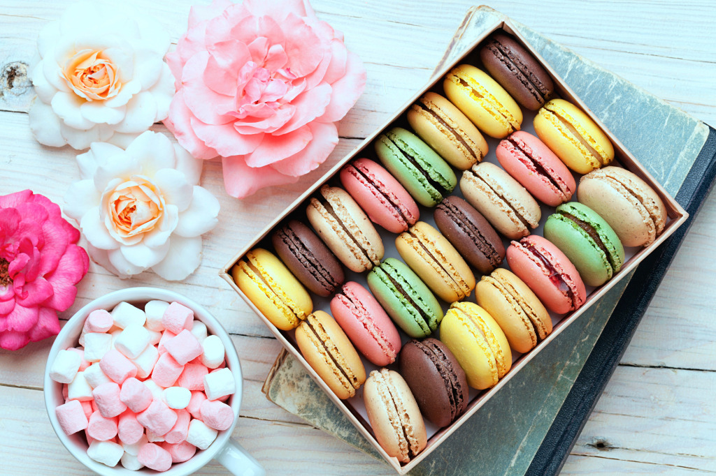 A Gift Box of Macarons and Marshmallows jigsaw puzzle in Puzzle of the Day puzzles on TheJigsawPuzzles.com
