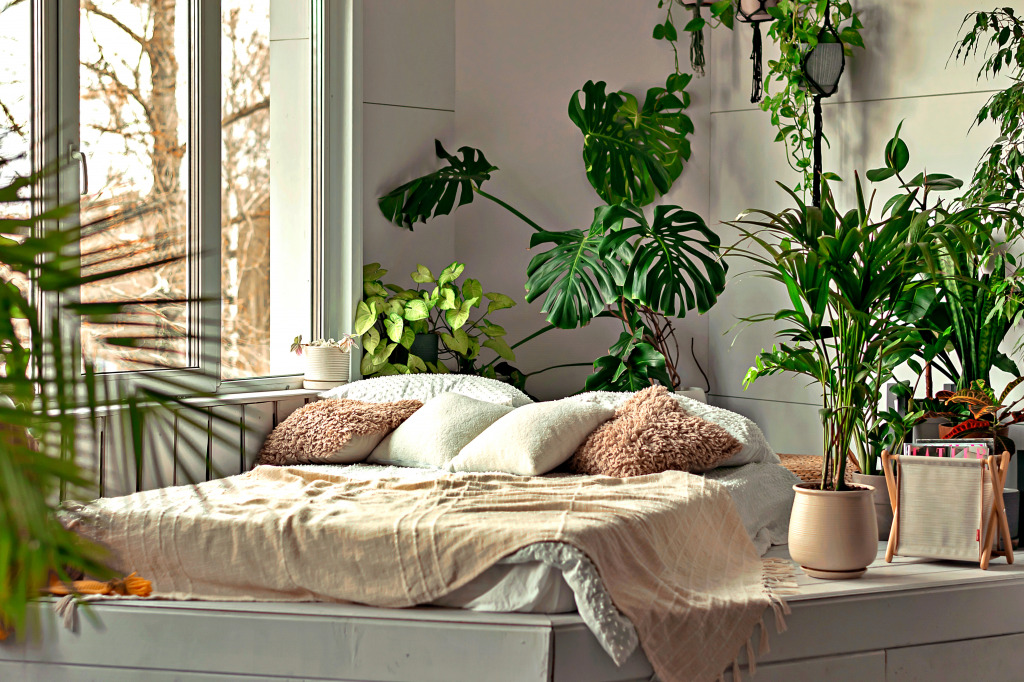 Cozy Bedroom With Indoor Plants jigsaw puzzle in Flowers puzzles on TheJigsawPuzzles.com