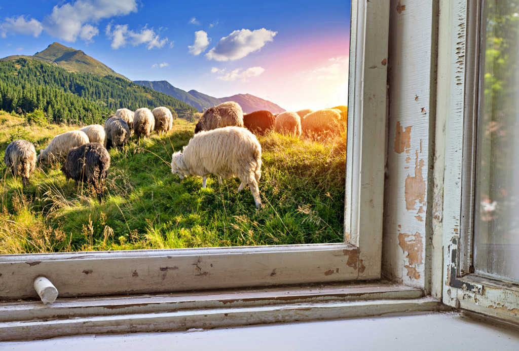 Sheep in the Alps Mountains, Switzerland jigsaw puzzle in Animals puzzles on TheJigsawPuzzles.com
