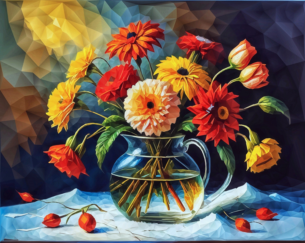 Flowers in a Vase on a Table jigsaw puzzle in Flowers puzzles on TheJigsawPuzzles.com
