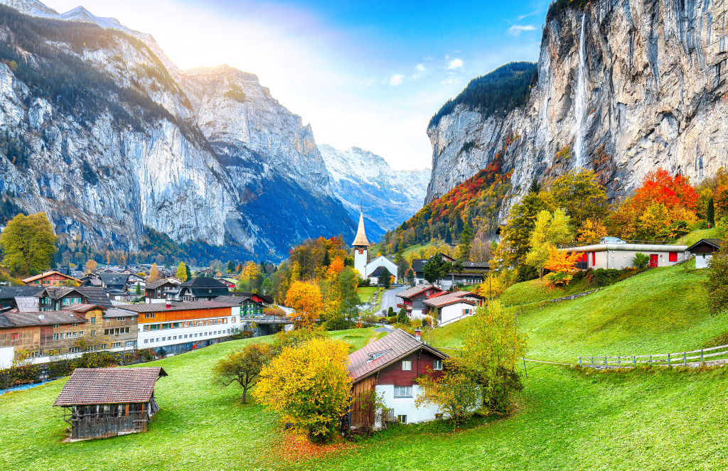 Captivating View of Lauterbrunnen Valley jigsaw puzzle in Waterfalls puzzles on TheJigsawPuzzles.com