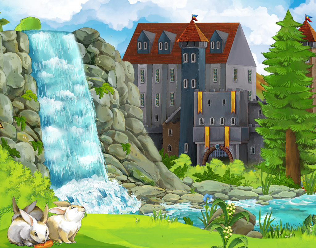Wonderland Castle with a Waterfall jigsaw puzzle in Castles puzzles on TheJigsawPuzzles.com
