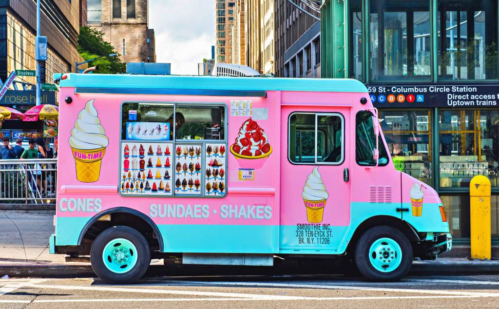 Pink and Blue Ice Cream Truck, New York jigsaw puzzle in Cars & Bikes puzzles on TheJigsawPuzzles.com