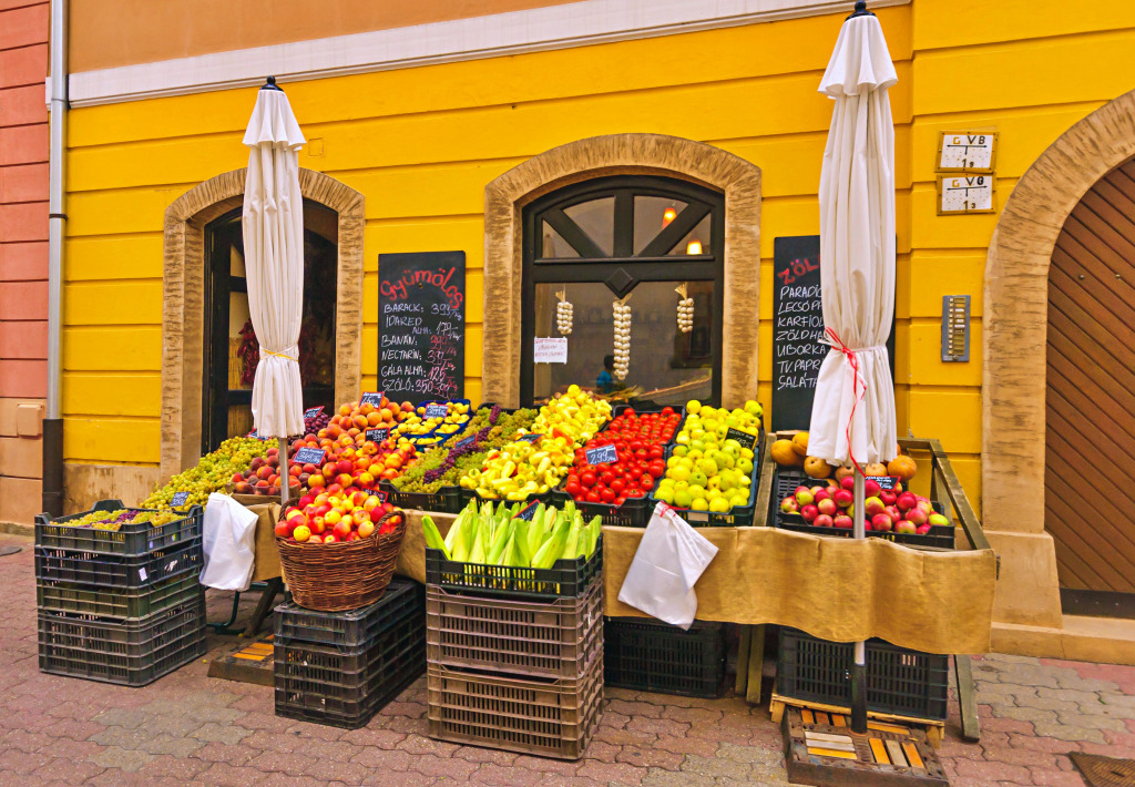 Street Shops in Pecs, Hungary jigsaw puzzle in Fruits & Veggies puzzles on TheJigsawPuzzles.com