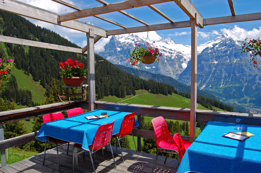 Cafe in the Swiss Alps, Grindelwald jigsaw puzzle in Puzzle of the Day puzzles on TheJigsawPuzzles.com