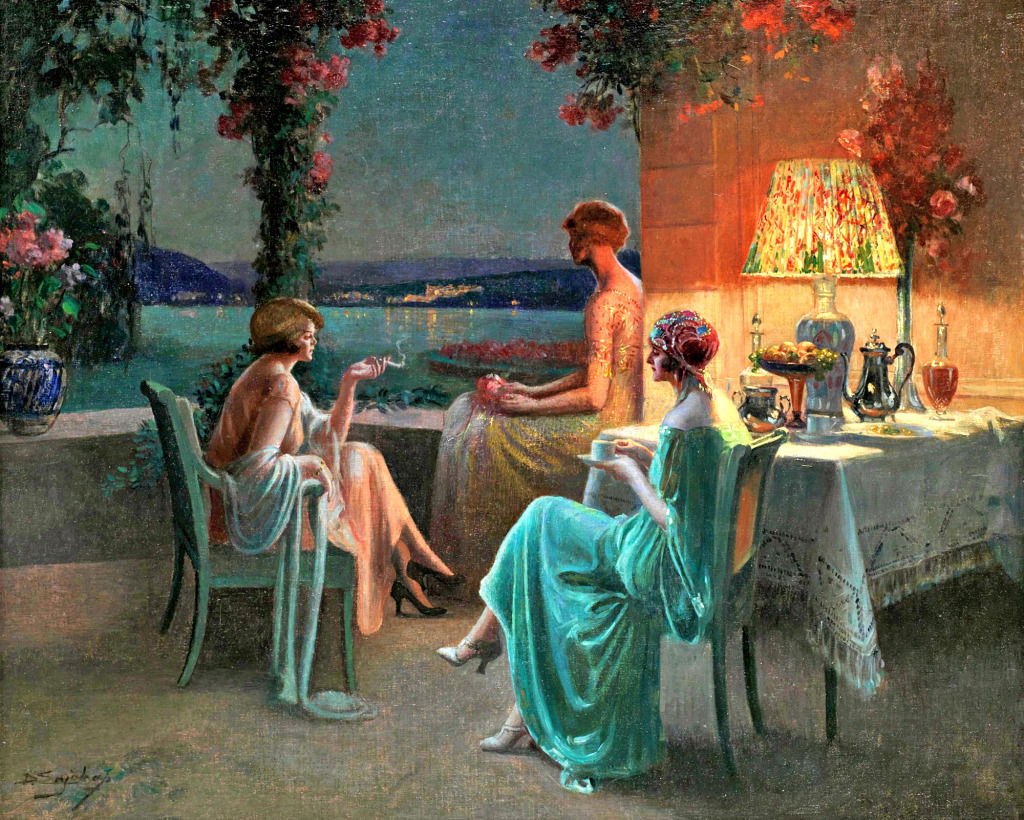 Three Women on the Terrace jigsaw puzzle in Puzzle of the Day puzzles on TheJigsawPuzzles.com