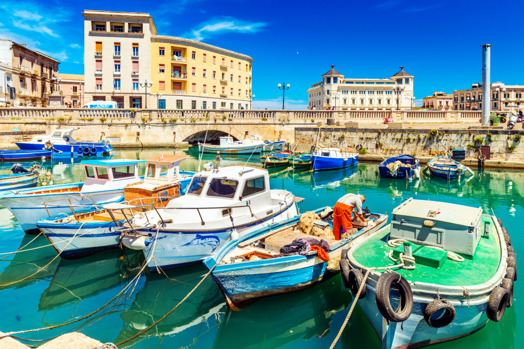 Syracuse With Boats, Sicily, Italy jigsaw puzzle in Puzzle of the Day puzzles on TheJigsawPuzzles.com