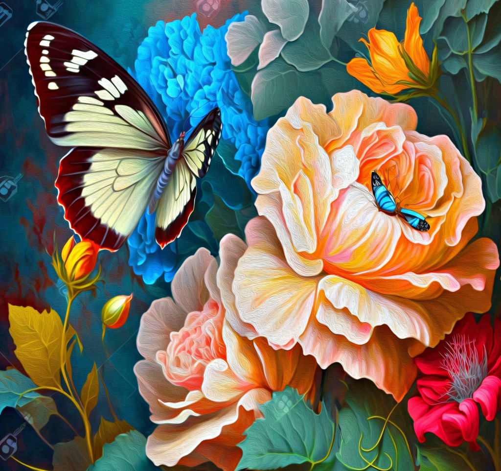 Цветы и бабочки jigsaw puzzle in Пазл дня puzzles on TheJigsawPuzzles.com