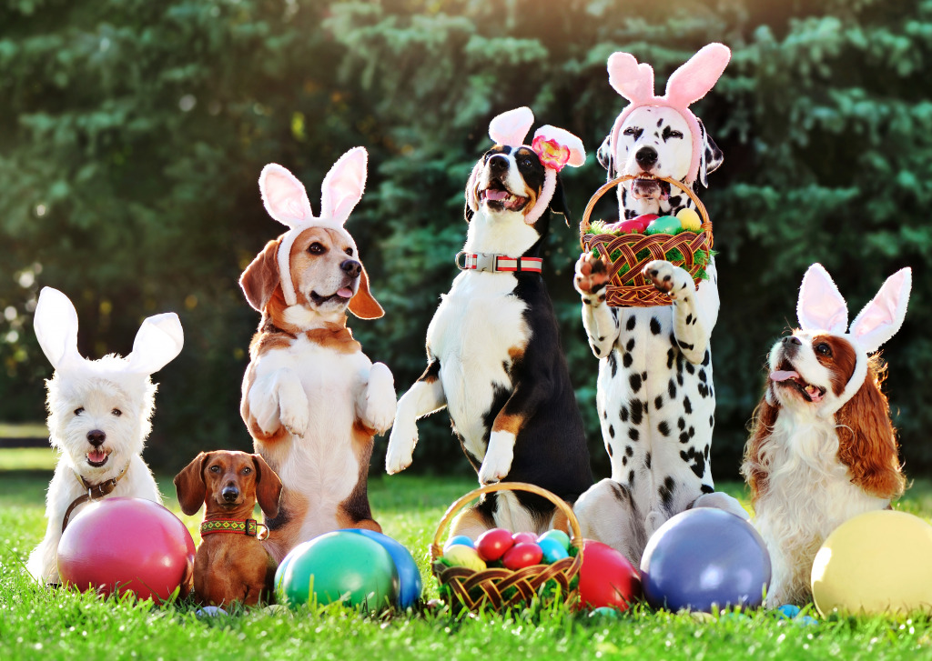 Cute Dogs on an Egg Hunt jigsaw puzzle in Puzzle of the Day puzzles on TheJigsawPuzzles.com