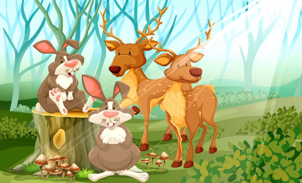 Rabbits and Deer in a Forest jigsaw puzzle in Kids Puzzles puzzles on TheJigsawPuzzles.com