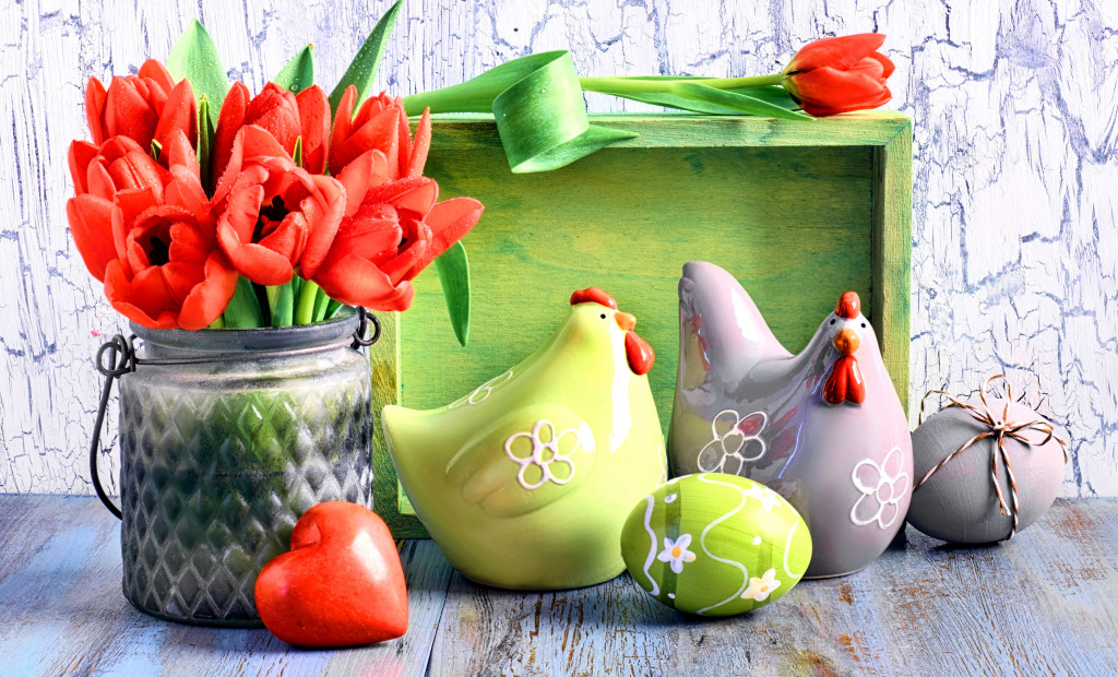 Bunch of Red Tulips on Easter jigsaw puzzle in Flowers puzzles on TheJigsawPuzzles.com