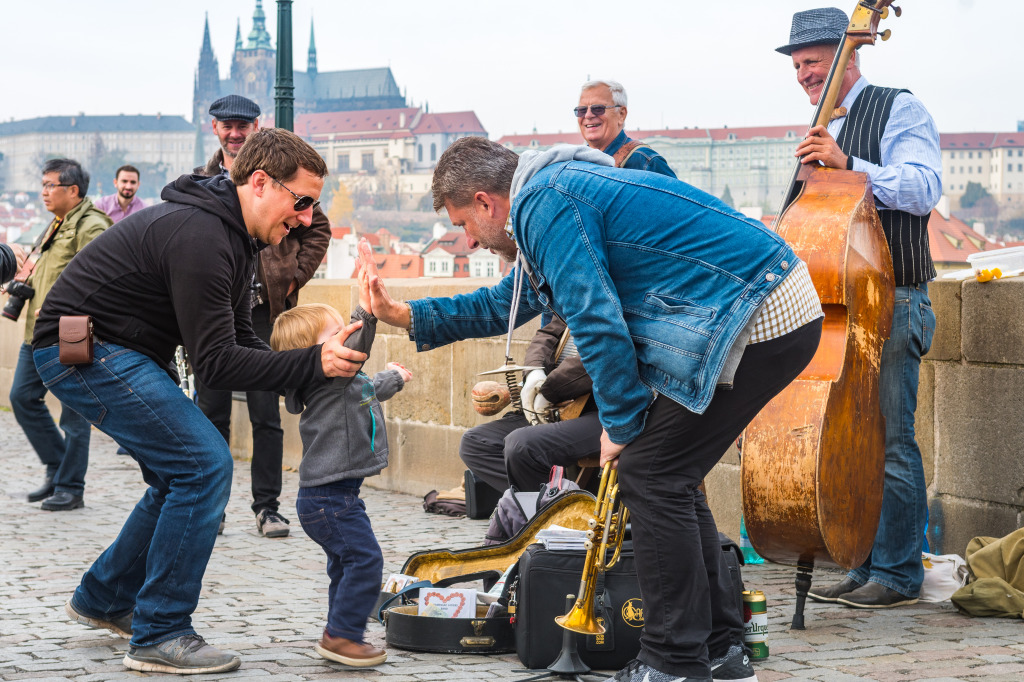 Jazz Street Band Playing in Prague jigsaw puzzle in People puzzles on TheJigsawPuzzles.com