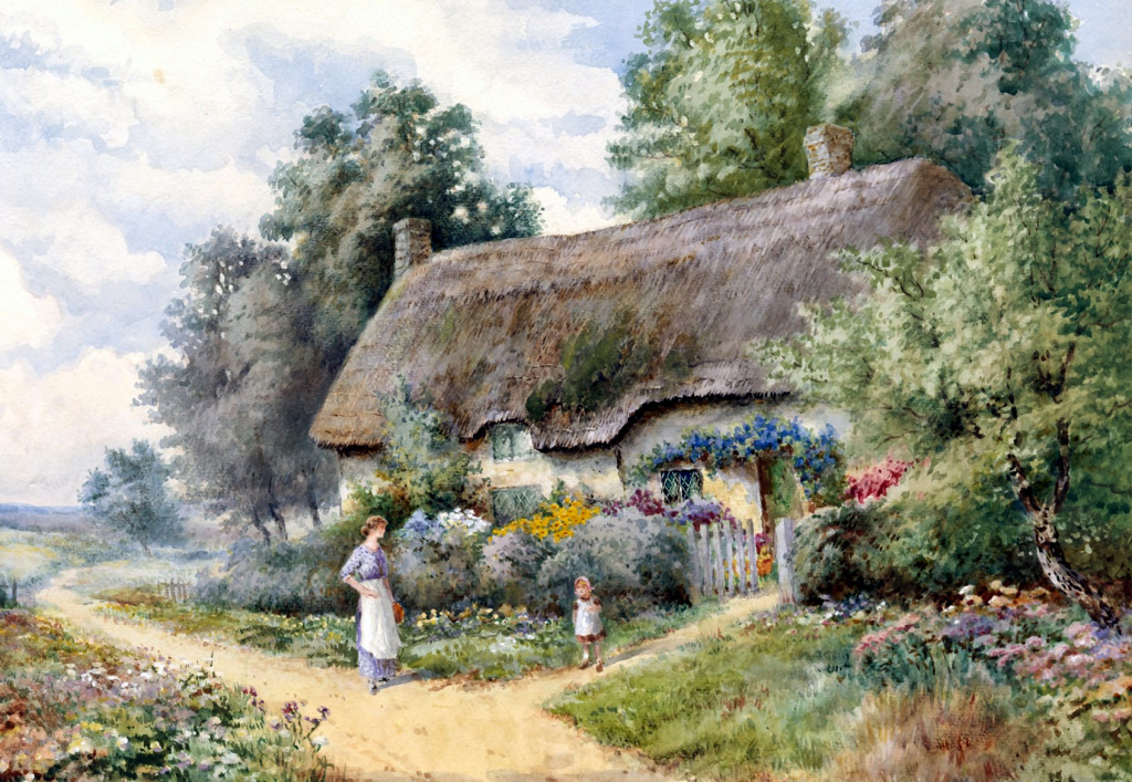 Mother and Child in a Cottage Landscape jigsaw puzzle in Piece of Art puzzles on TheJigsawPuzzles.com