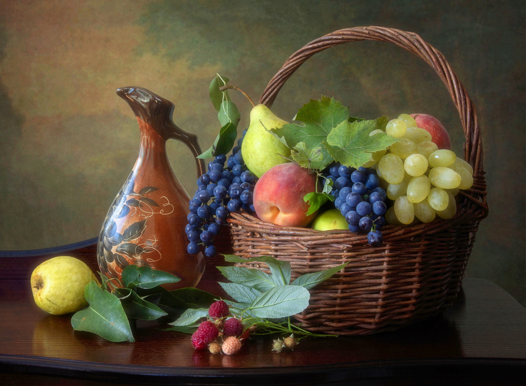 Still Life With Fruits and Jug of Wine jigsaw puzzle in Fruits & Veggies puzzles on TheJigsawPuzzles.com