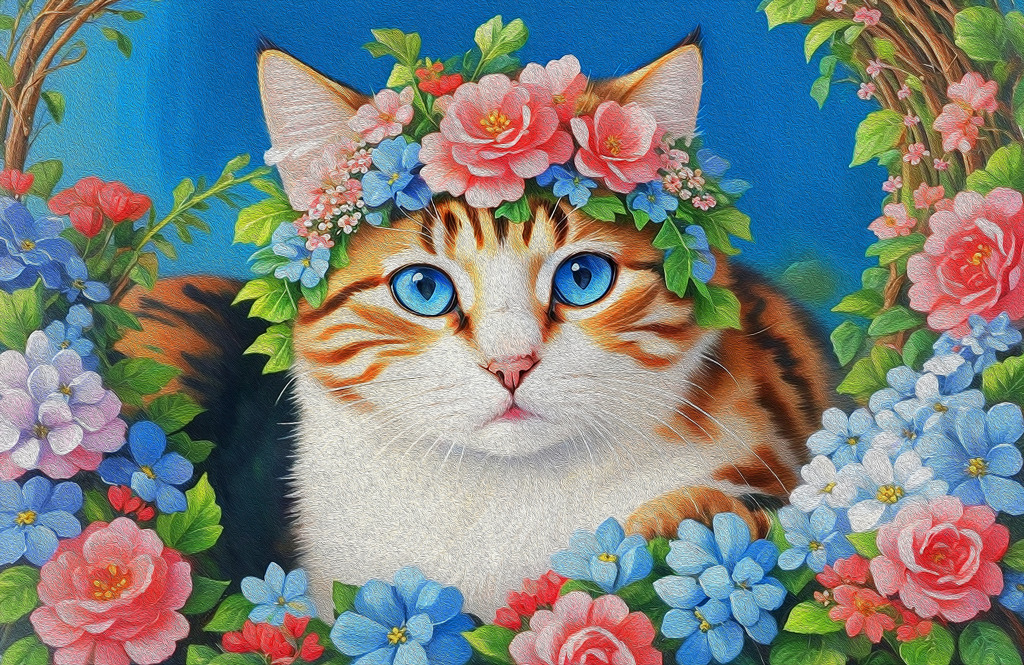 Cat in Flower Wreath jigsaw puzzle in Puzzle of the Day puzzles on TheJigsawPuzzles.com