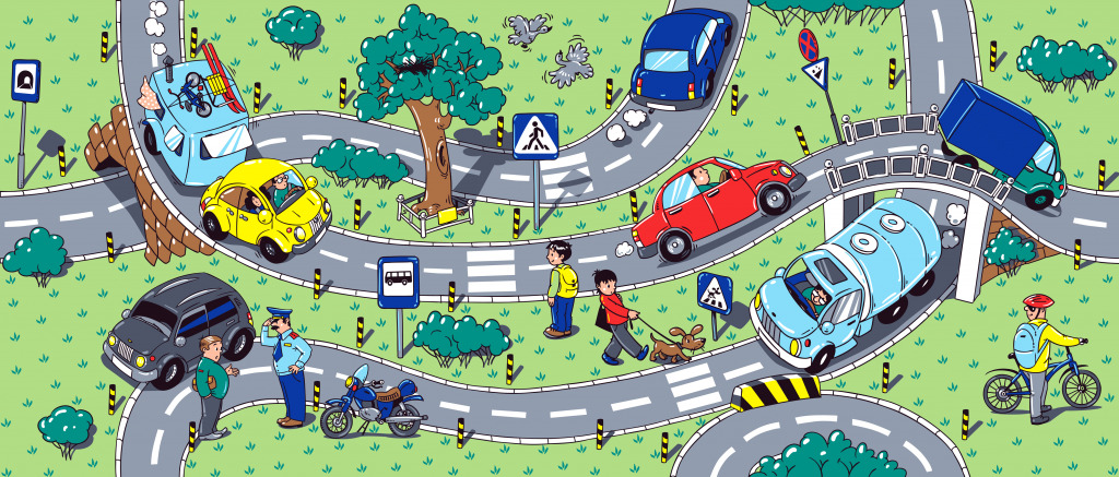 Roads, Crossings, Cars, and People jigsaw puzzle in Kids Puzzles puzzles on TheJigsawPuzzles.com