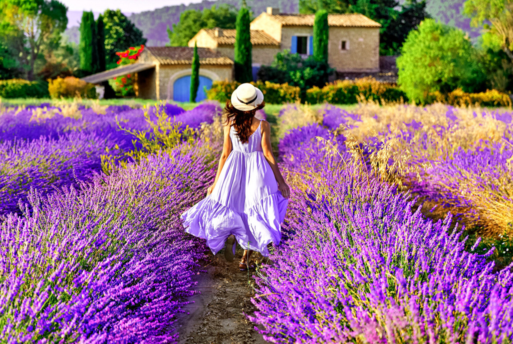 Woman in Blooming Lavender Fields jigsaw puzzle in People puzzles on TheJigsawPuzzles.com