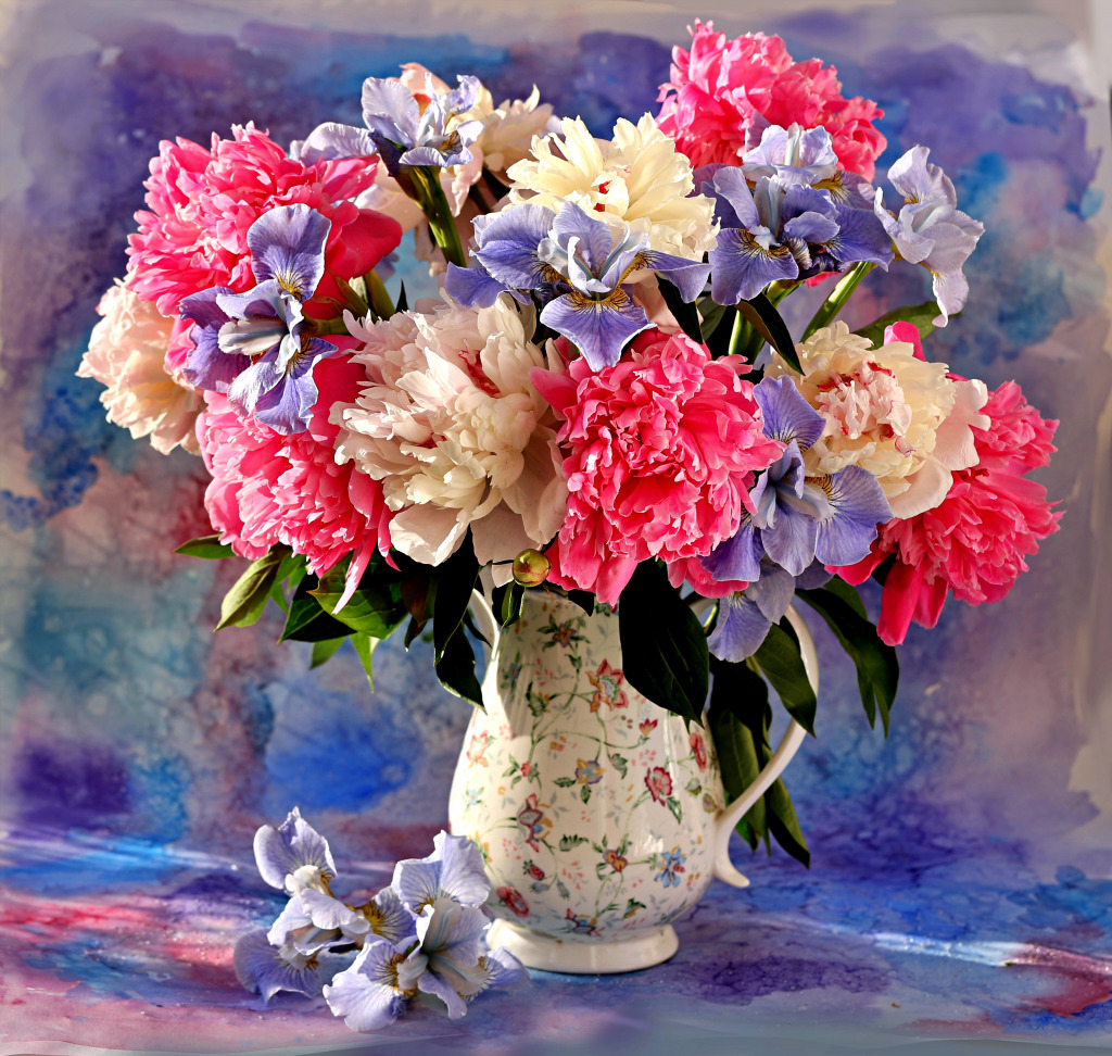 Still Life with Irises and Peonies jigsaw puzzle in Puzzle of the Day puzzles on TheJigsawPuzzles.com