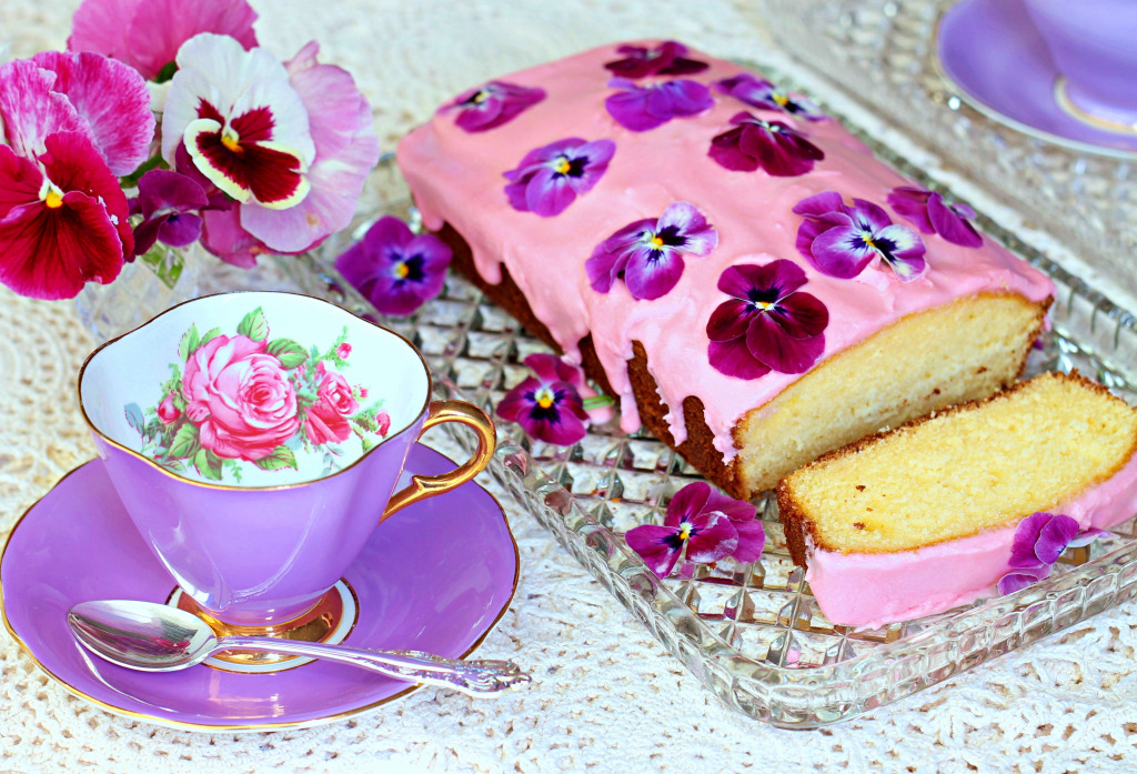 Vintage Purple Tea Cup and Cake jigsaw puzzle in Puzzle of the Day puzzles on TheJigsawPuzzles.com