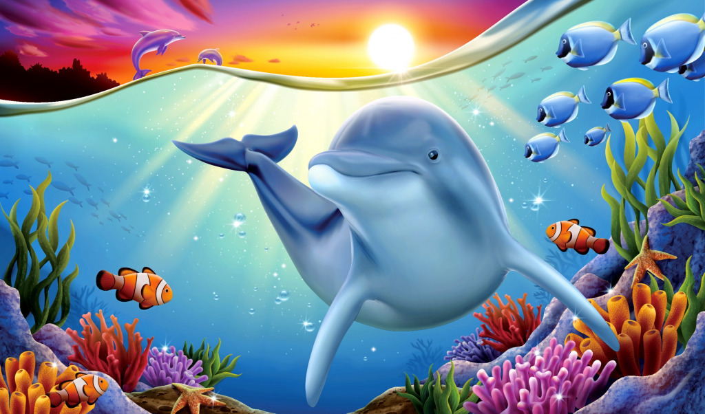 Charming Dolphin Playing on Coral Reef jigsaw puzzle in Puzzle of the Day puzzles on TheJigsawPuzzles.com