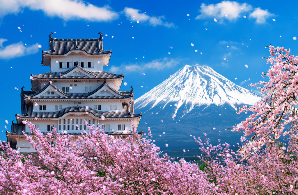 Fuji-Gebirge und Burg, Japan jigsaw puzzle in Schlösser puzzles on TheJigsawPuzzles.com
