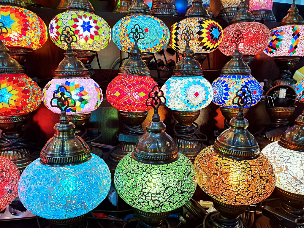 Oriental Brass Lamps at the Grand Bazaar jigsaw puzzle in Handmade puzzles on TheJigsawPuzzles.com