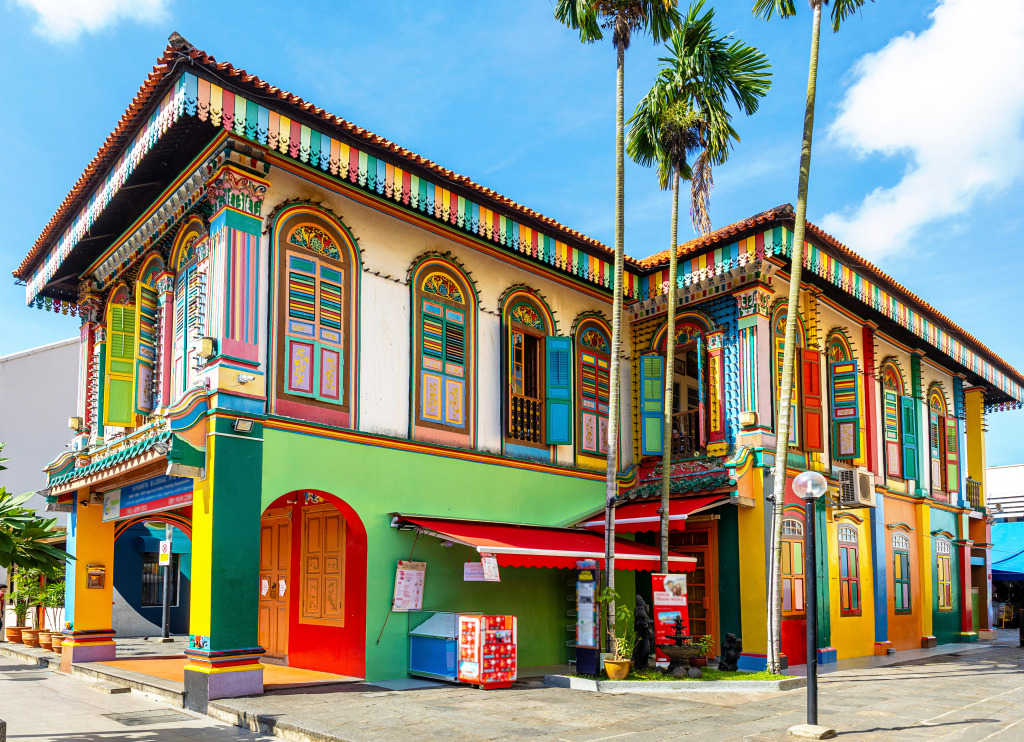 Colorful Building Facade, Little India, Singapore jigsaw puzzle in Puzzle of the Day puzzles on TheJigsawPuzzles.com