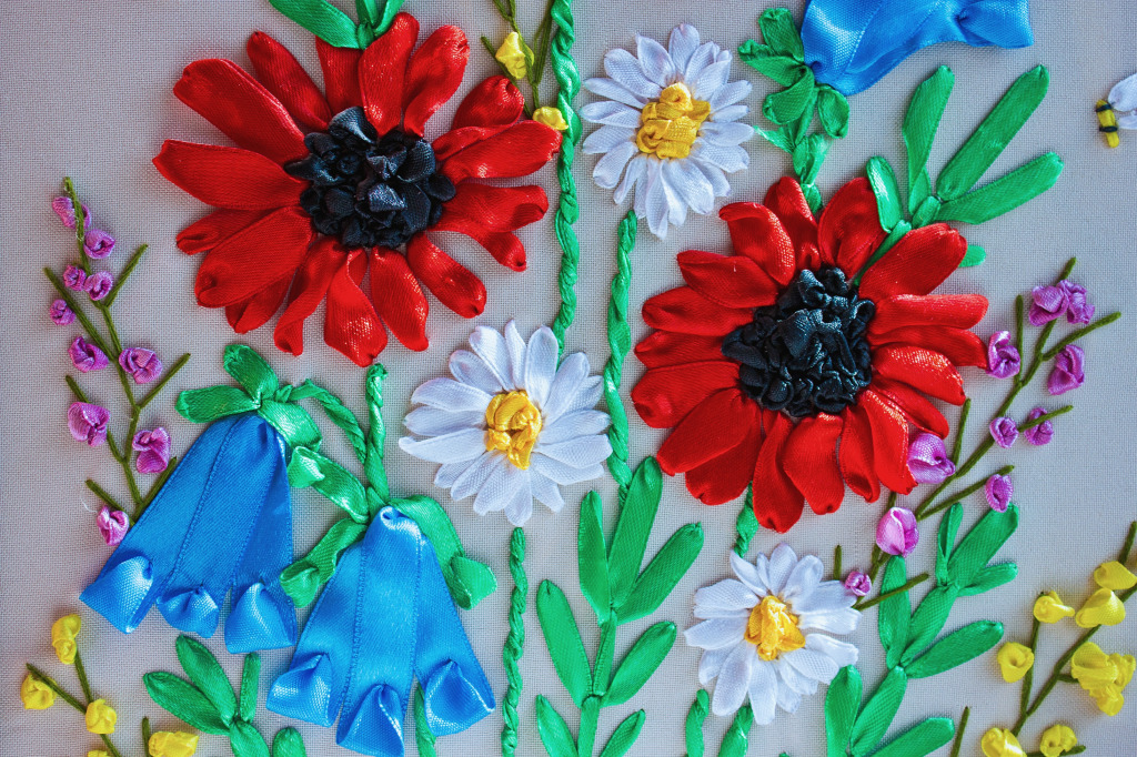 Embroidered Ribbons Wildflowers jigsaw puzzle in Flowers puzzles on TheJigsawPuzzles.com