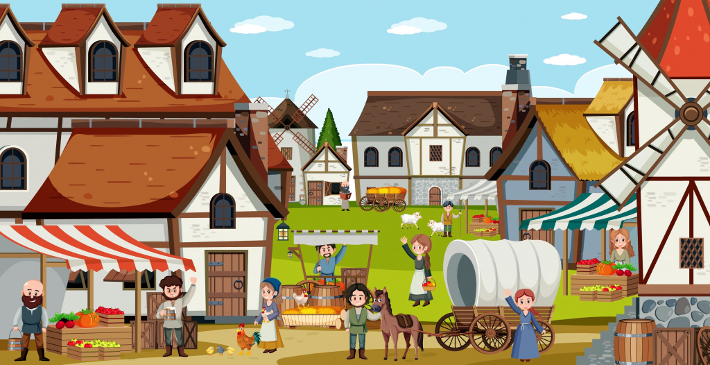 Medieval Town Scene jigsaw puzzle in Kids Puzzles puzzles on TheJigsawPuzzles.com
