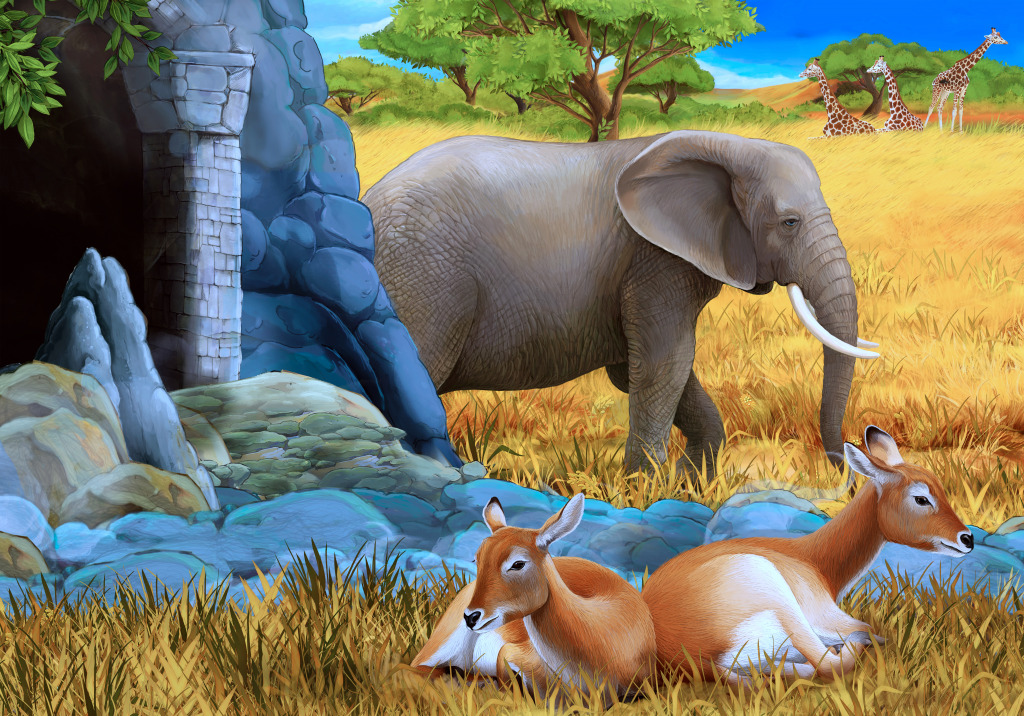 Cartoon-Safari-Szene jigsaw puzzle in Tiere puzzles on TheJigsawPuzzles.com