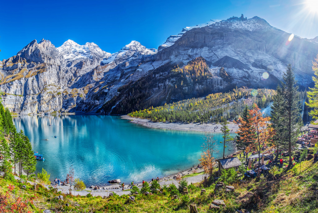 Incroyable lac turquoise d’Oeschinen, Suisse jigsaw puzzle in Magnifiques vues puzzles on TheJigsawPuzzles.com