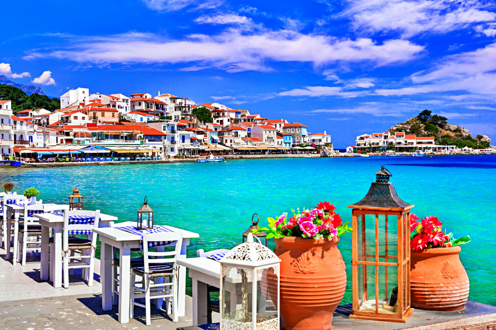 Traditionelle griechische Taverne, Kokkari, Insel Samos jigsaw puzzle in Puzzle des Tages puzzles on TheJigsawPuzzles.com