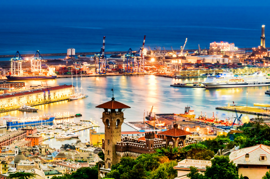 Luftaufnahme des Hafens von Genua, Italien jigsaw puzzle in Großartige Landschaften puzzles on TheJigsawPuzzles.com