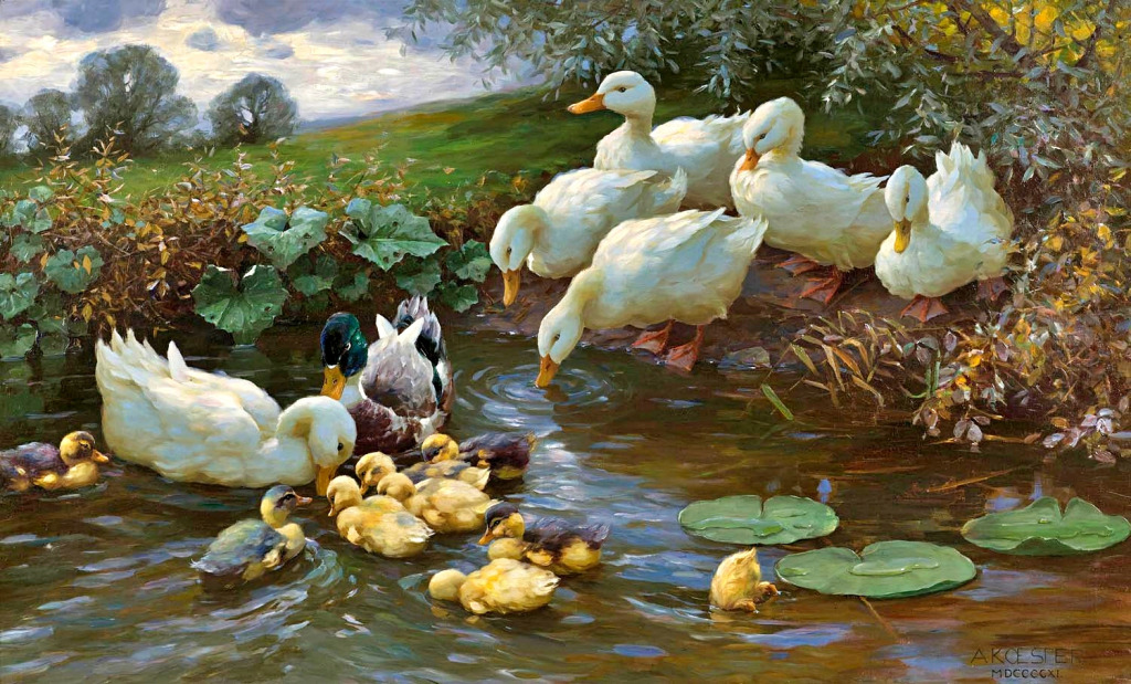 Duck Family by the Water jigsaw puzzle in Piece of Art puzzles on TheJigsawPuzzles.com