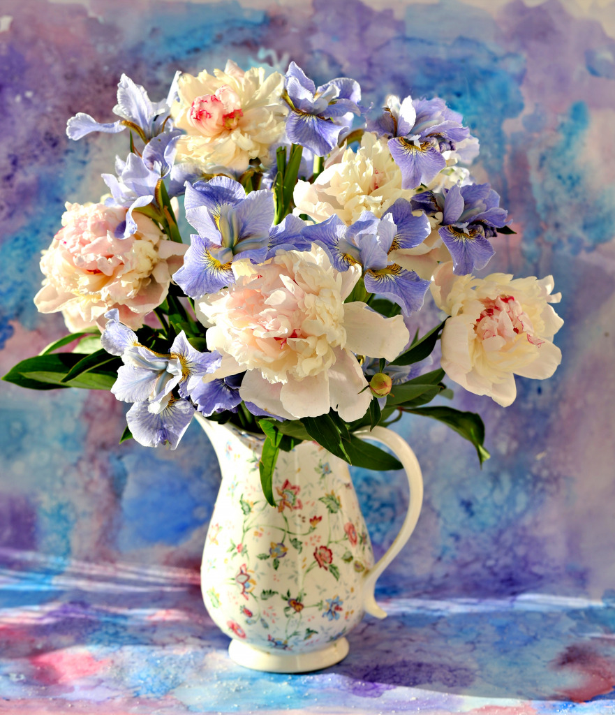 Vase with Irises and Peonies jigsaw puzzle in Flowers puzzles on TheJigsawPuzzles.com