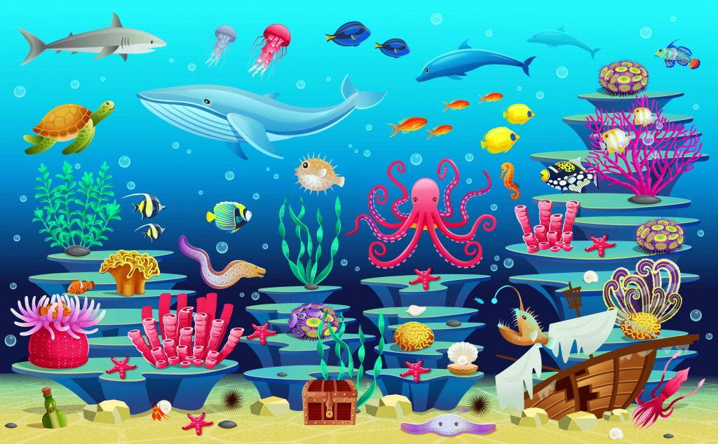 Korallenriff mit Fischen und Meerestieren jigsaw puzzle in Unter dem Meer puzzles on TheJigsawPuzzles.com