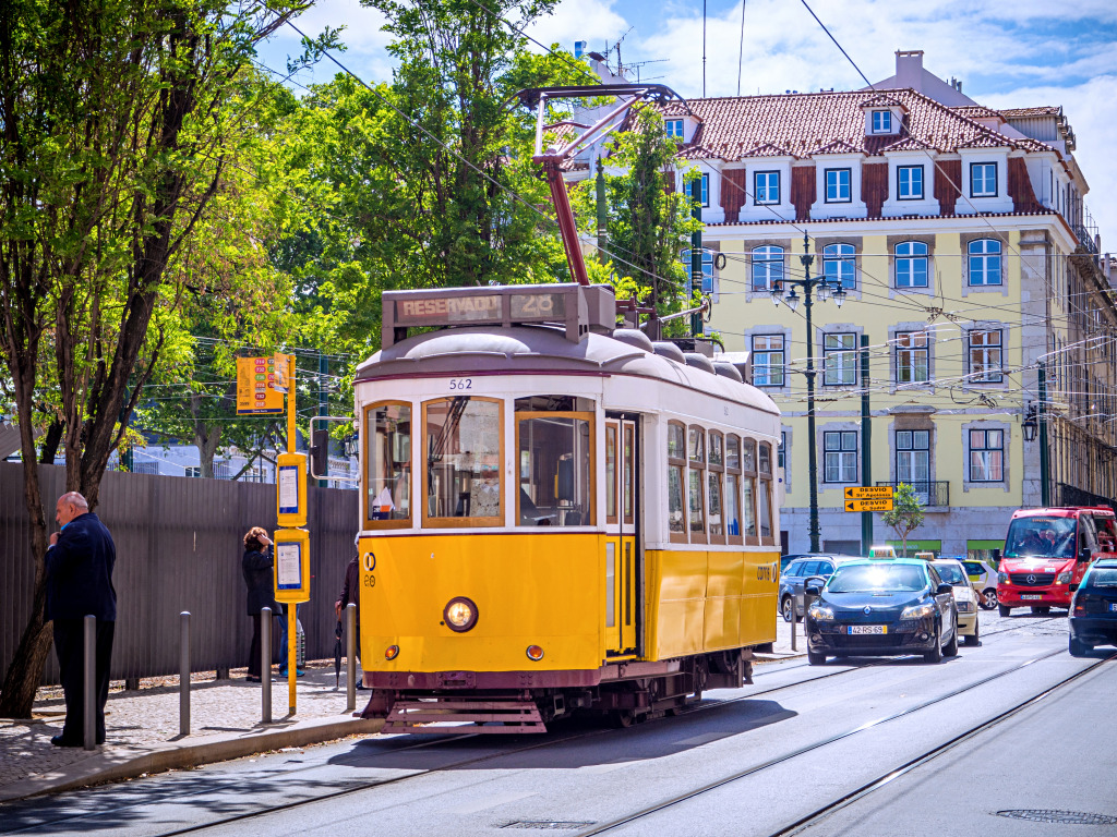 Vintage Tram in the Center of Lisbon, Portugal jigsaw puzzle in Cars & Bikes puzzles on TheJigsawPuzzles.com