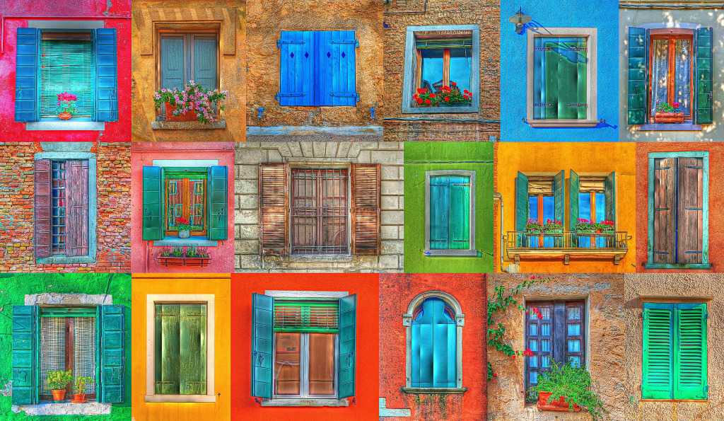 Collage aus italienischen rustikalen Fenstern jigsaw puzzle in Puzzle des Tages puzzles on TheJigsawPuzzles.com
